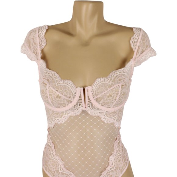 NWT Ann Summers Thong Teddy Small The Pleasing Body Pink Lace Ruffles V Wire T75 - Picture 4 of 10